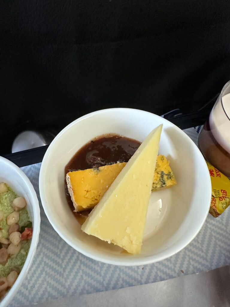 Cheese plate served in BA A320 Club Europe