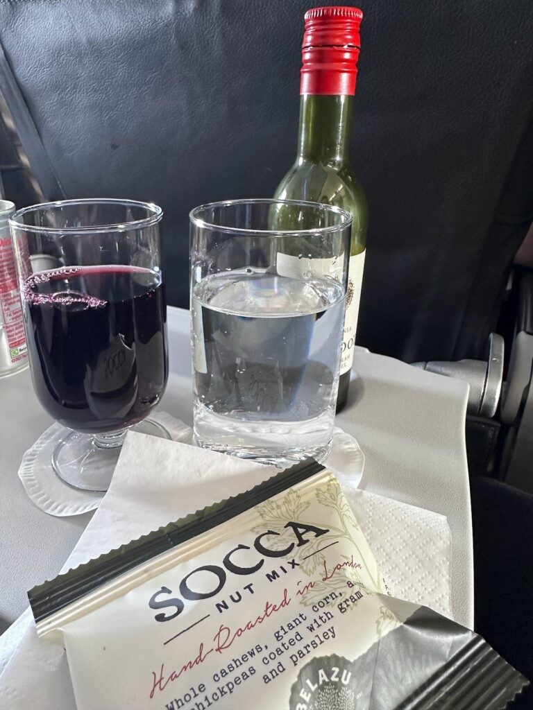 BA A320 Club Europe drinks and snack