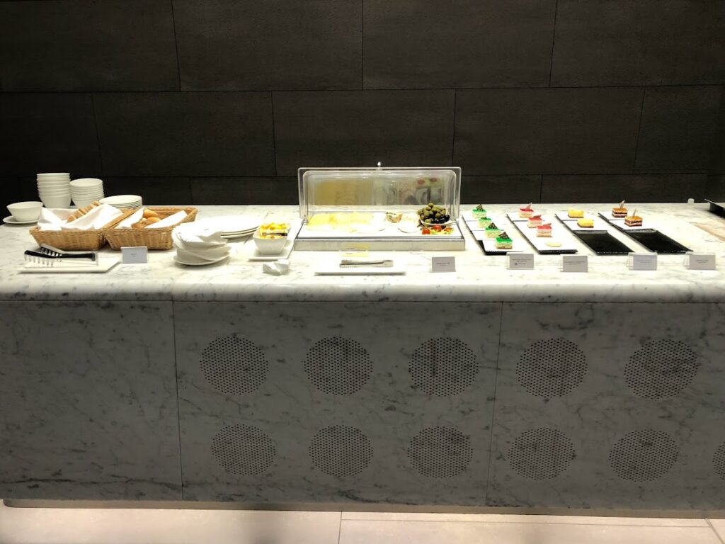 Buffet counter with snacks and desserts