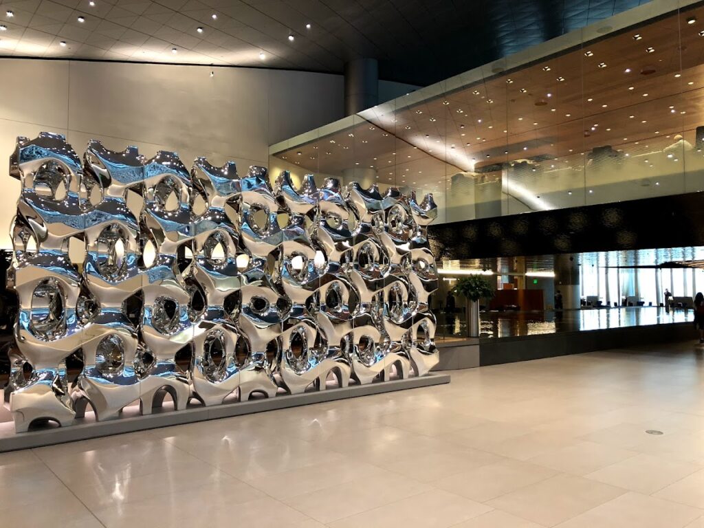 Silver coral sculpture at Al Mourjan Lounge Doha
