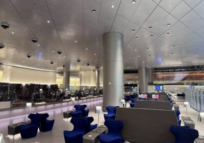 Al Mourjan Lounge Doha seating with blue chairs