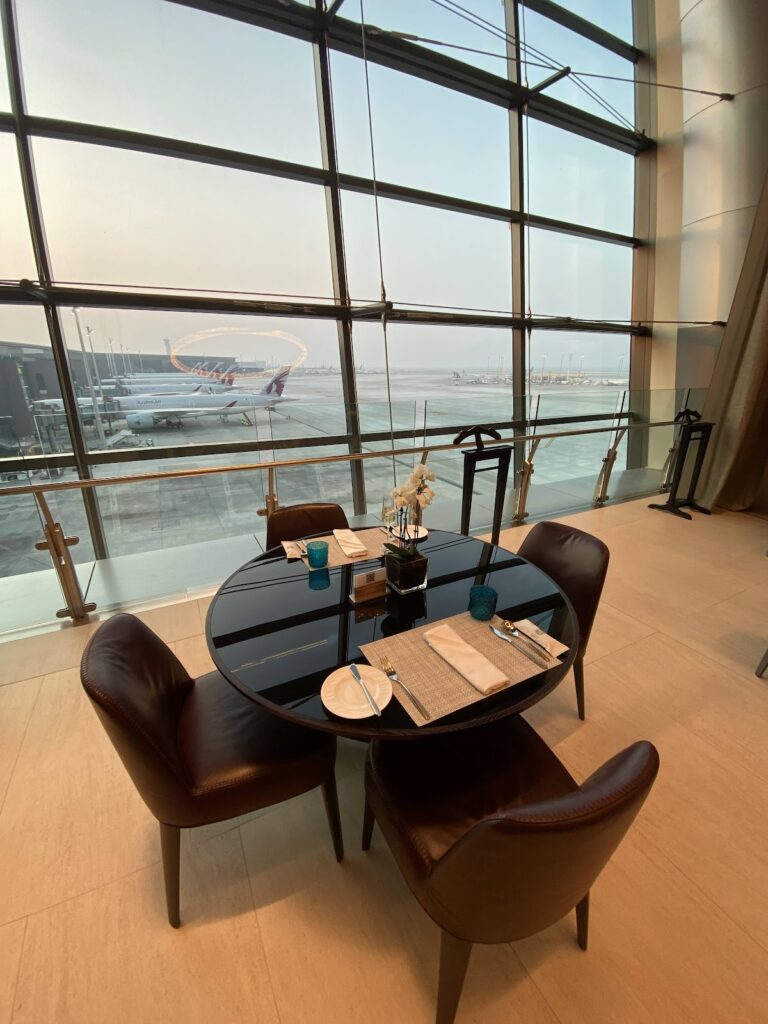 Qatar Airways Al Safwa First Class Lounge dining table