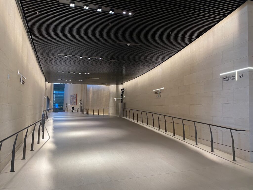 Long ramp leading into Al Safwa lounge