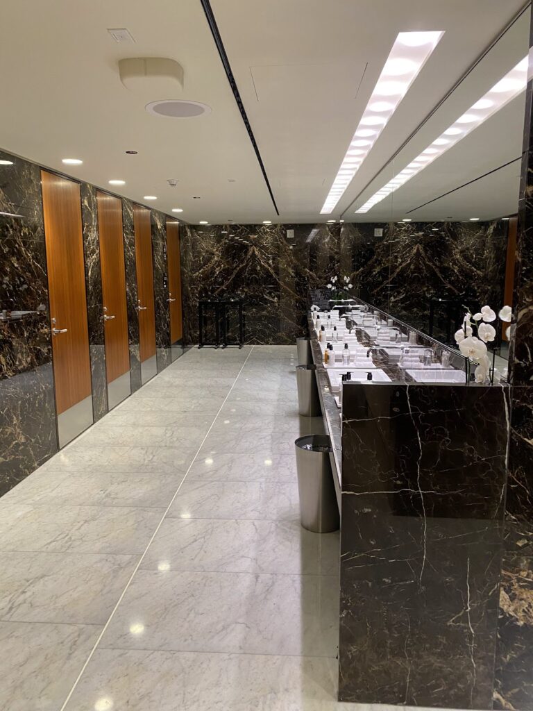 Marble washroom in Qatar Airways Al Safwa First Class Lounge