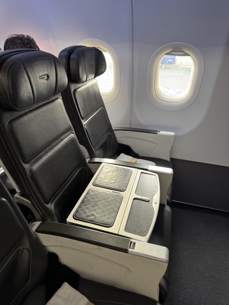British Airways A320 Club Europe leather seats by window