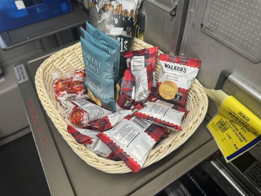 Wicker basket of snacks offered in Club Europe