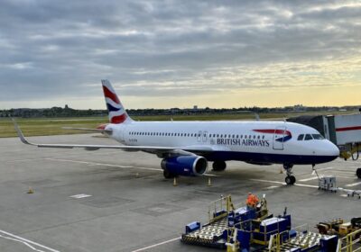 British Airways A320 G-EUYV at Heathrow stand at dawn