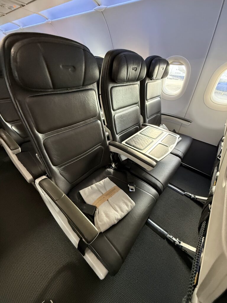 British Airways A320 Club Europe leather seats with blocked middle