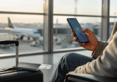 Mobile eSIM user at airport