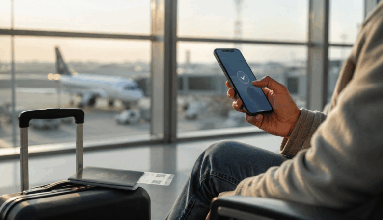 Mobile eSIM user at airport