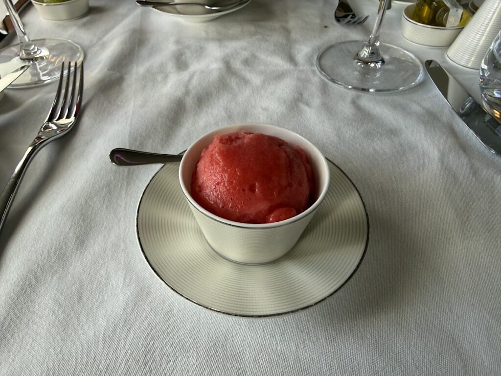 Raspberry sorbet served onboard Etihad A380 Apartments