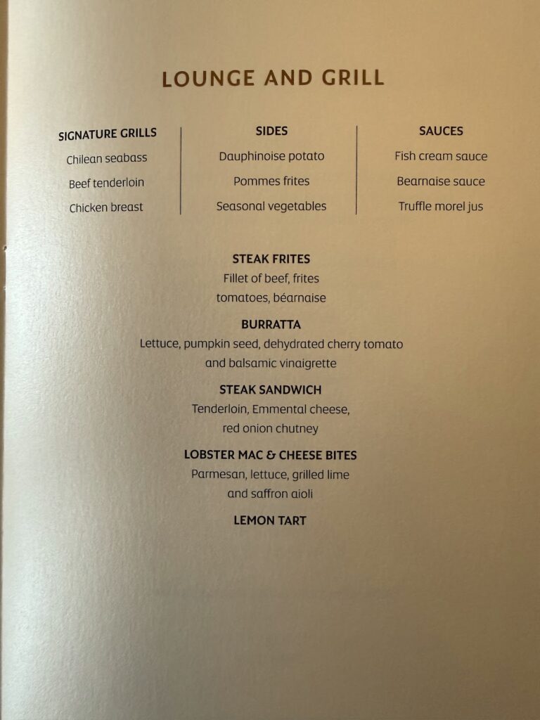 Etihad A380 Apartments Lounge and Grill menu card