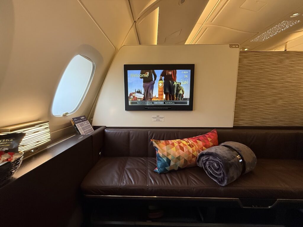 Etihad A380 Apartments seat 3K with welcome screen