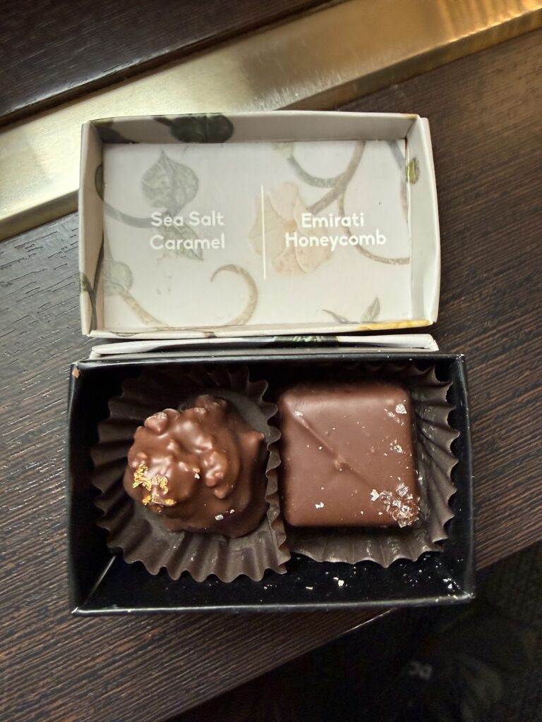 Etihad signature chocolates sea salt caramel and Emirati honeycomb