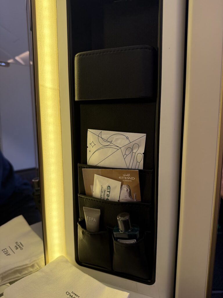 Etihad Apartment amenity caddy with ESPA and toiletries