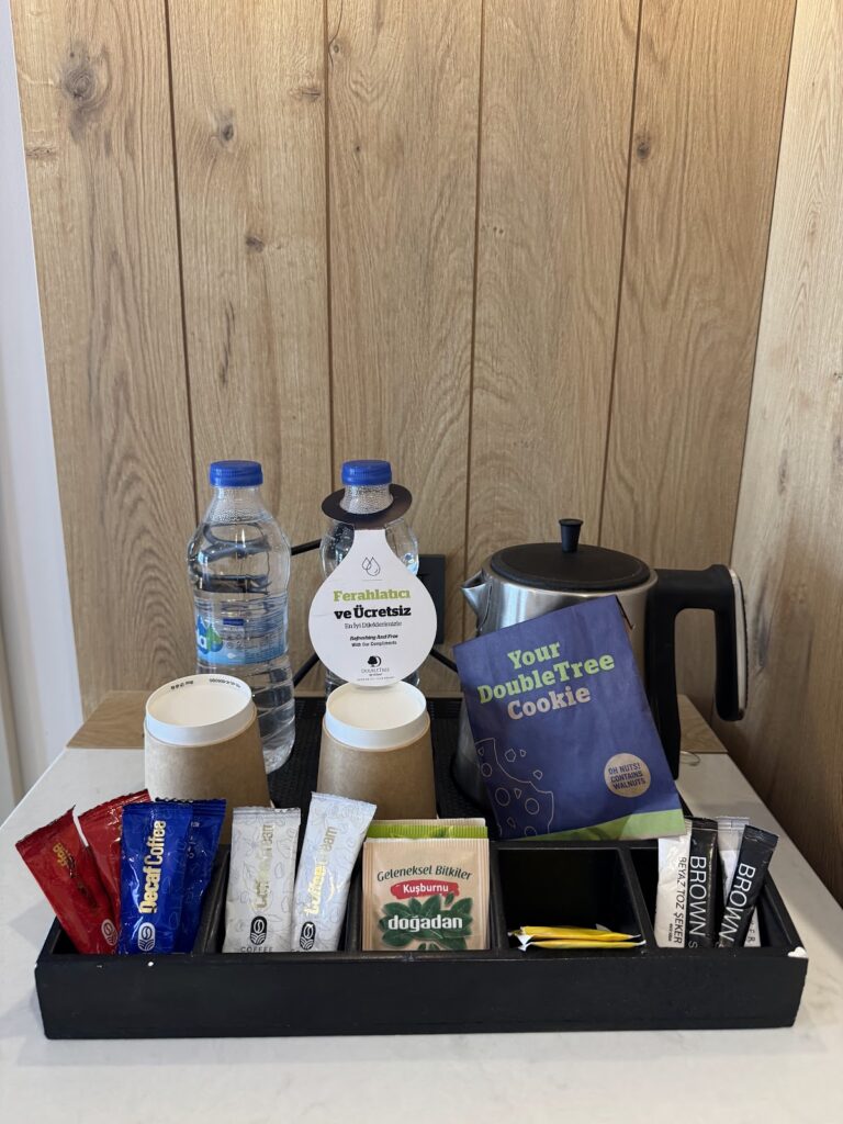 Welcome amenities and coffee service in DoubleTree room