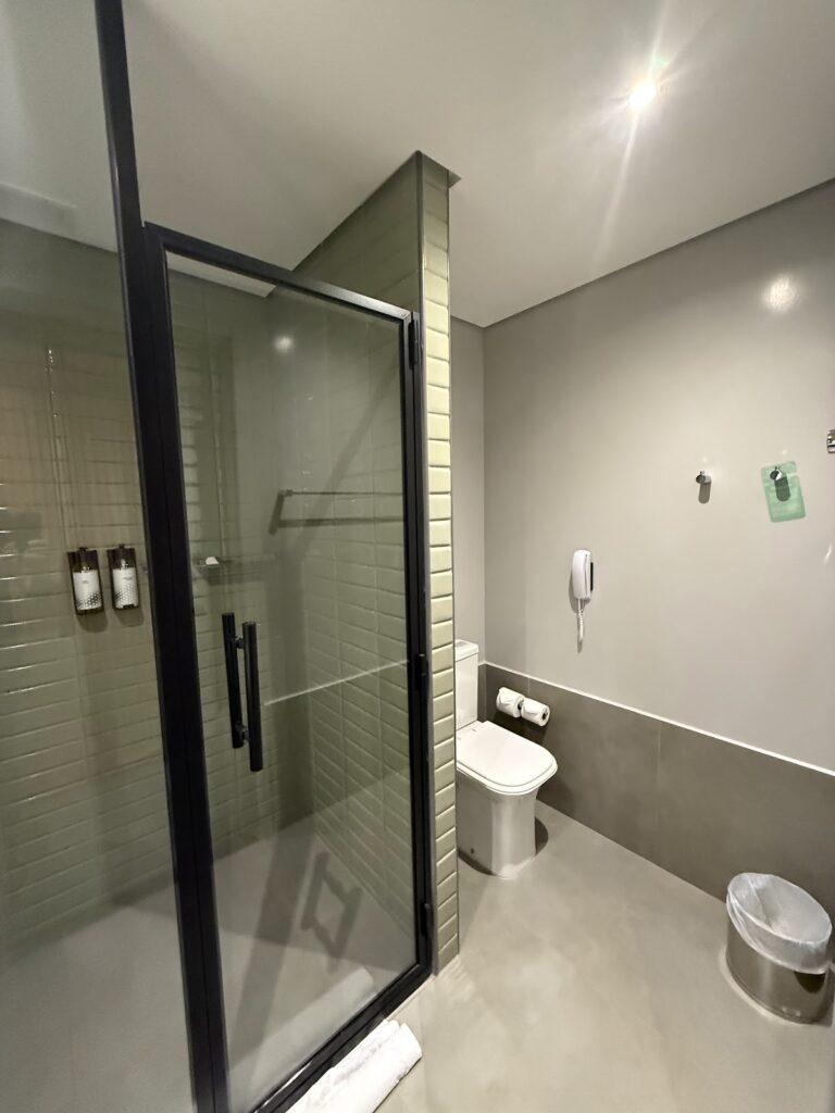 Modern bathroom with glass shower enclosure