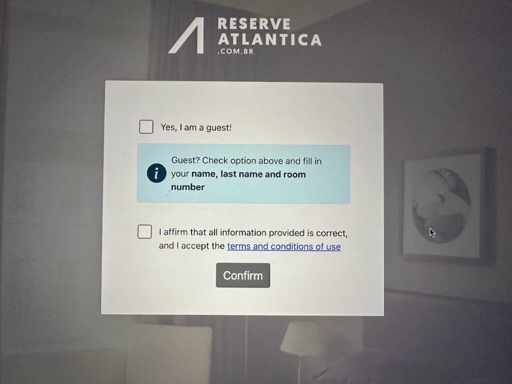 Reserve Atlantica guest check-in form on screen
