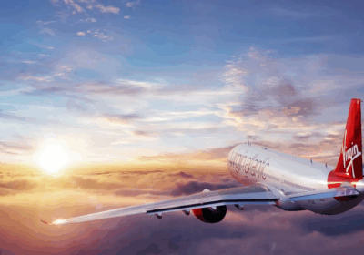 Virgin Atlantic 787 flying into sunset