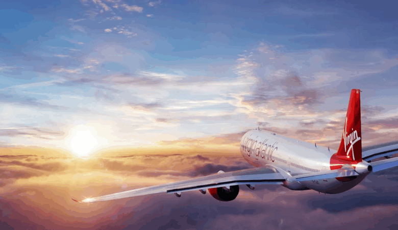 Virgin Atlantic 787 flying into sunset