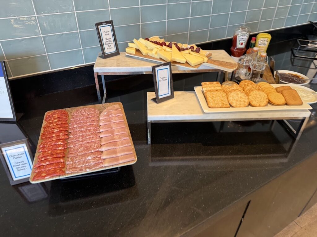 Hilton Canary Wharf executive lounge charcuterie and pastries