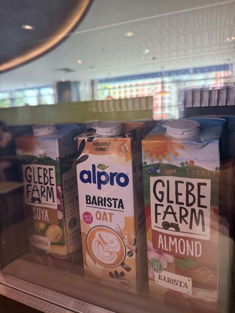 Plant-based milk options in Hilton Canary Wharf breakfast area