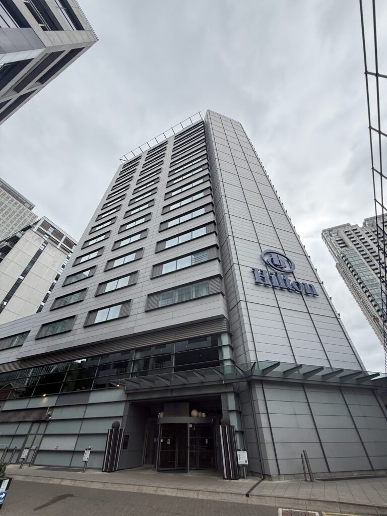 Hilton Canary Wharf hotel exterior building in Docklands