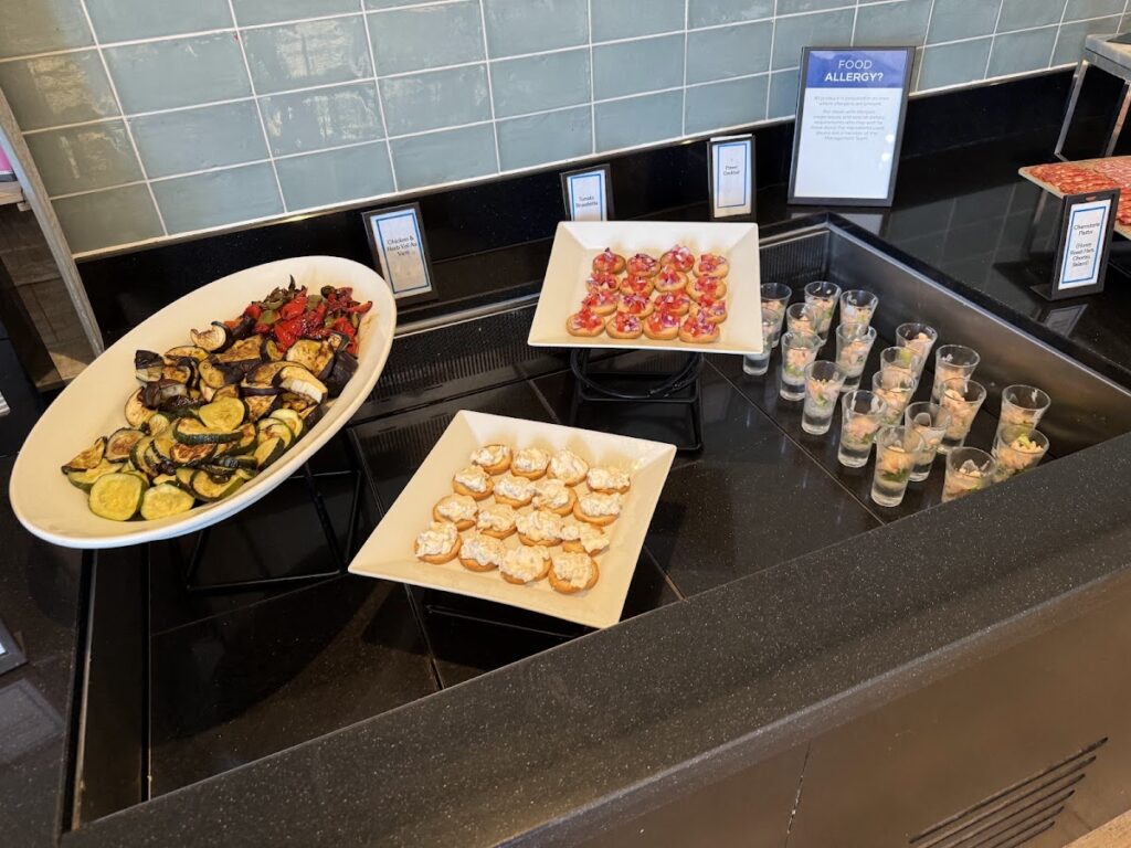Hilton Canary Wharf lounge appetiser platters and drinks station