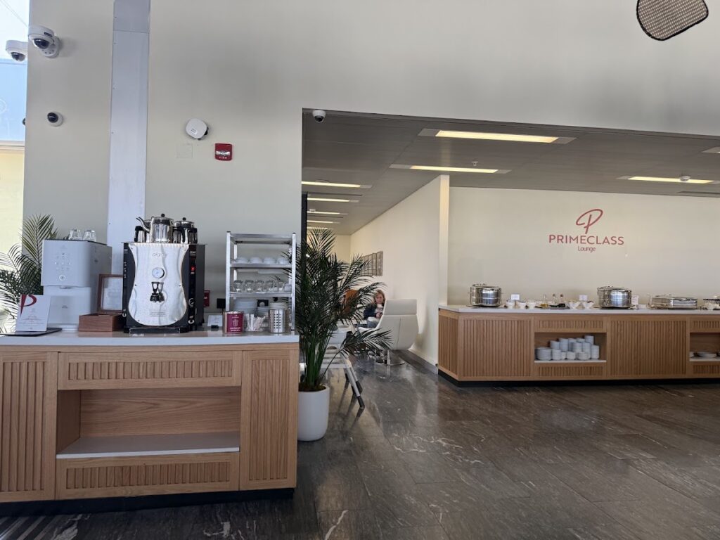 Prime Class Lounge coffee station and service counter