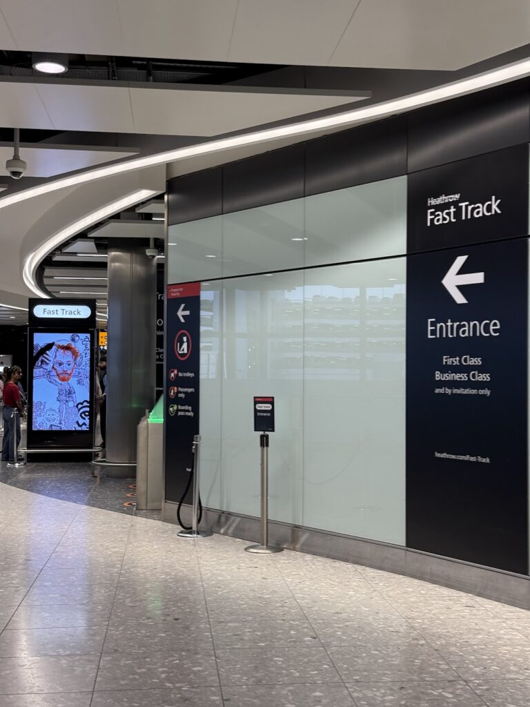 Heathrow Fast Track entrance with business class signage