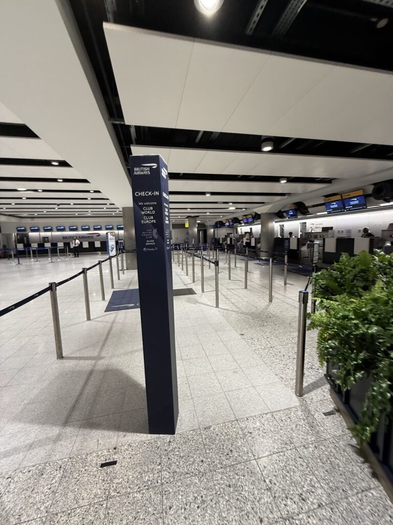 BA Club Suite check-in counter at London Heathrow Terminal 3