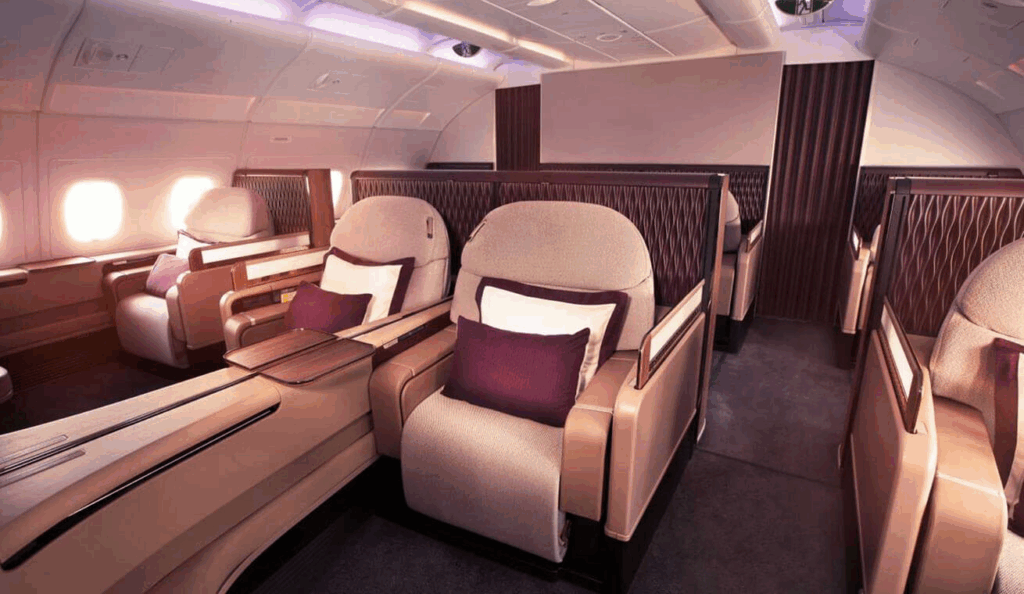 The First Class cabin on Qatar Airways A380 