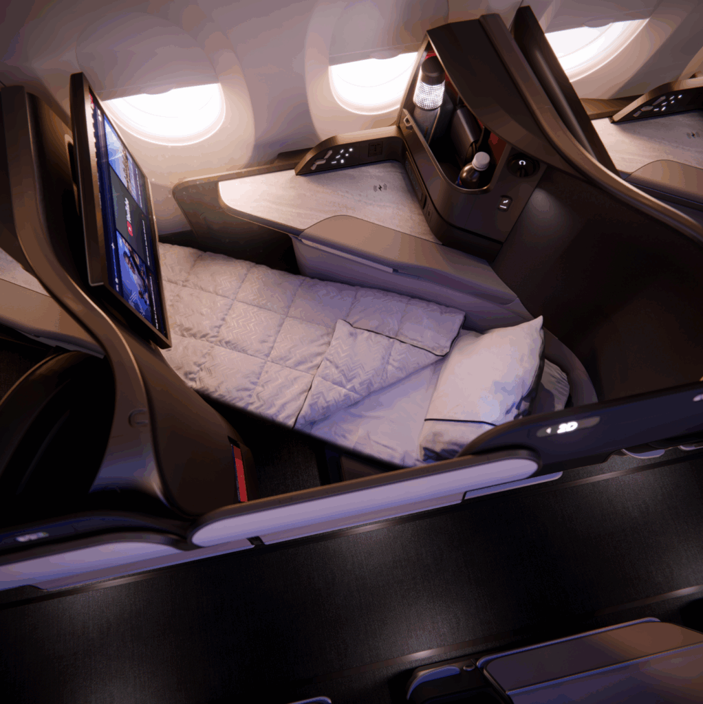 New window Delta One Suite on A350-1000 in bed mode