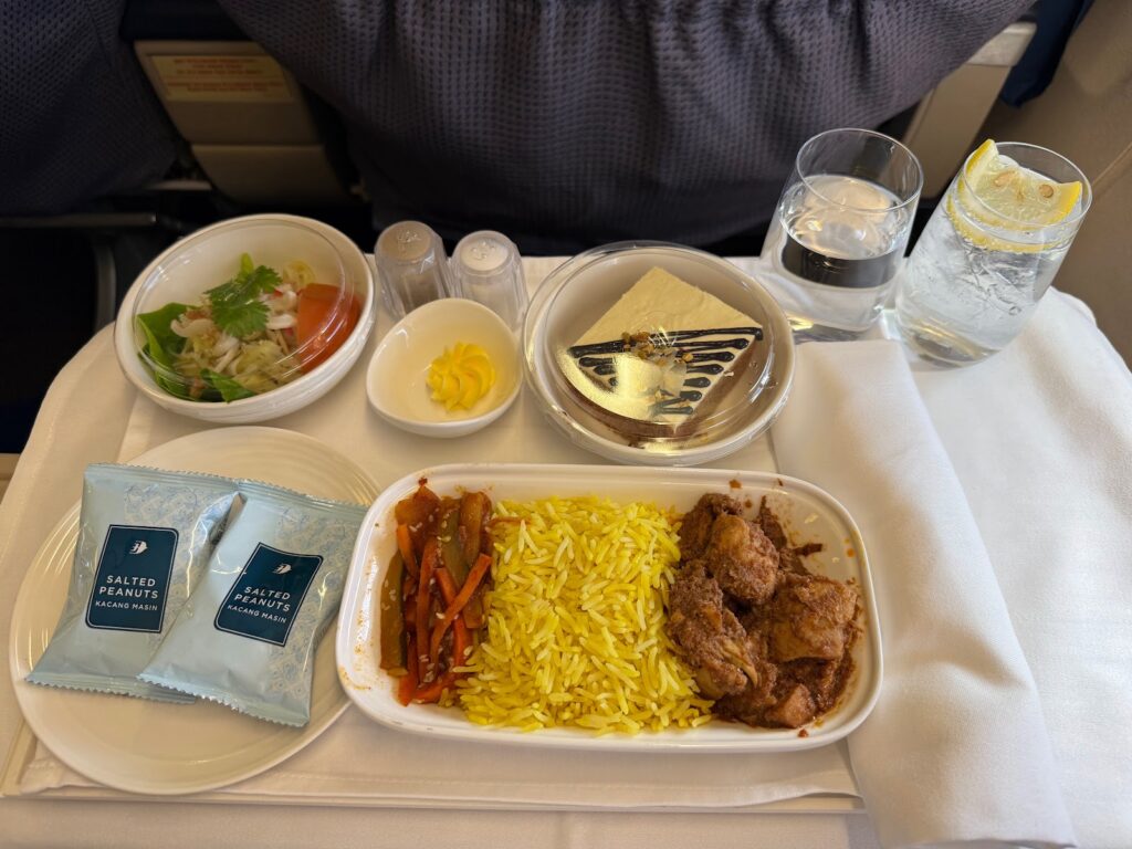 Malaysia Airlines business class meal with turmeric rice
