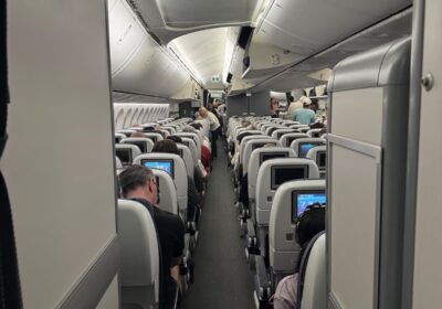 British Airways Boeing 787-9 Economy cabin aisle view with seats