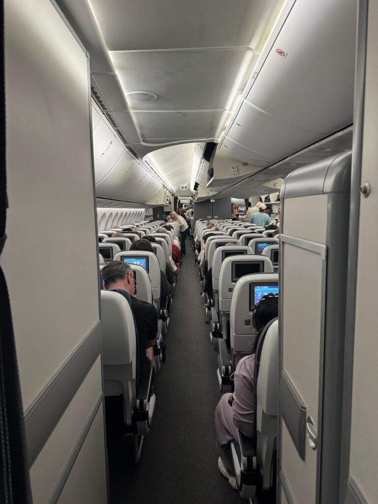 British Airways Boeing 787-9 Economy cabin aisle view with seats