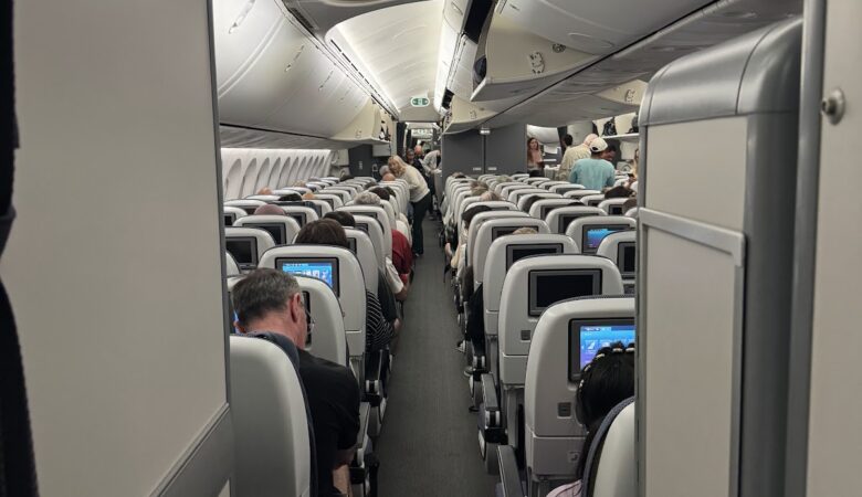 British Airways Boeing 787-9 Economy cabin aisle view with seats