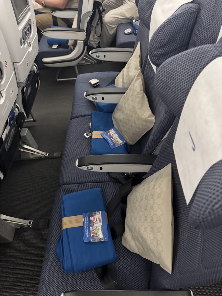 British Airways Economy Class seats with amenity kits