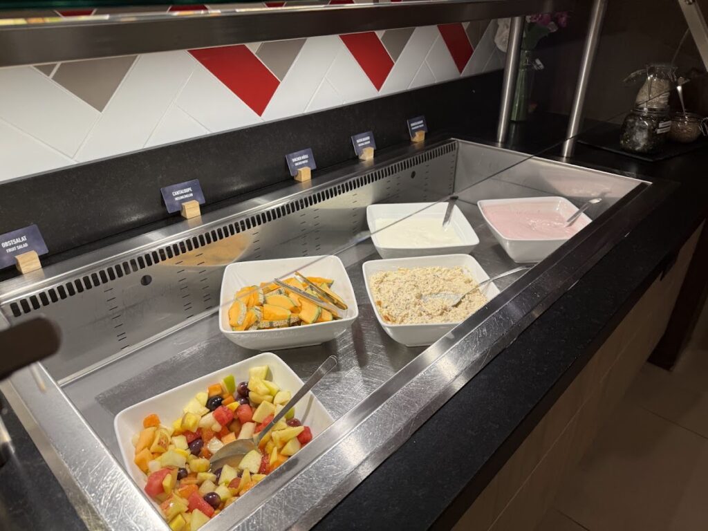 Hampton Berlin breakfast buffet with fresh fruit and hot items