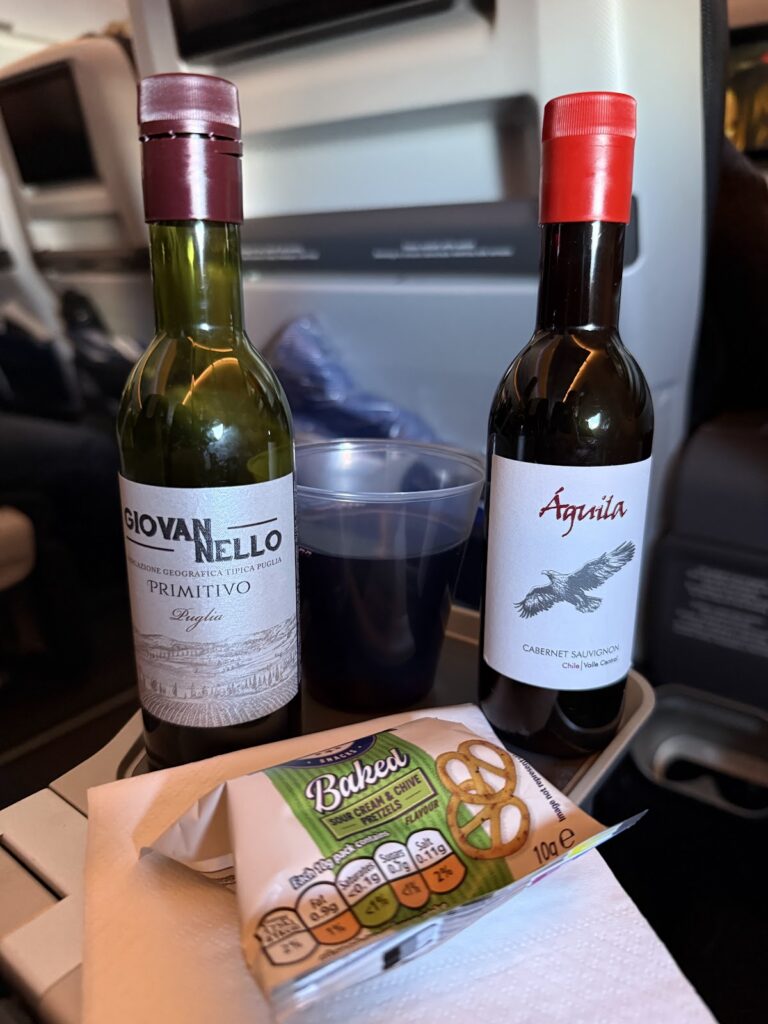 Wine and snacks service on BA premium economy