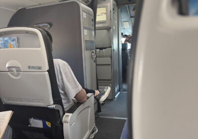 British Airways Club Europe cabin aisle view A320