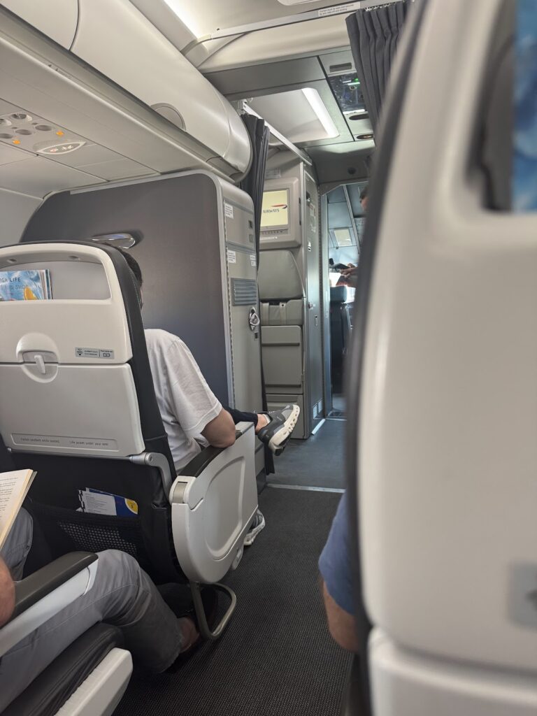 British Airways Club Europe cabin aisle view A320