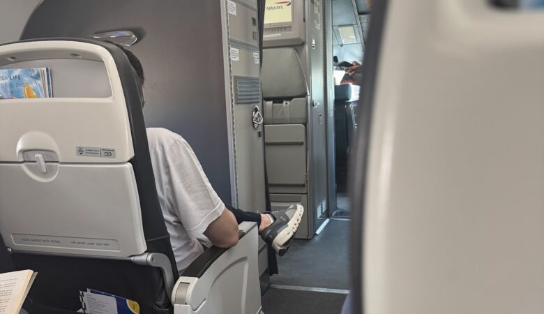 British Airways Club Europe cabin aisle view A320