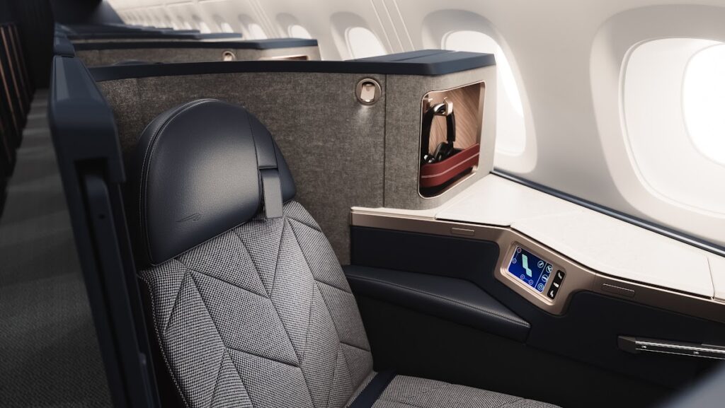 BA new First Class seat with direct aisle access and