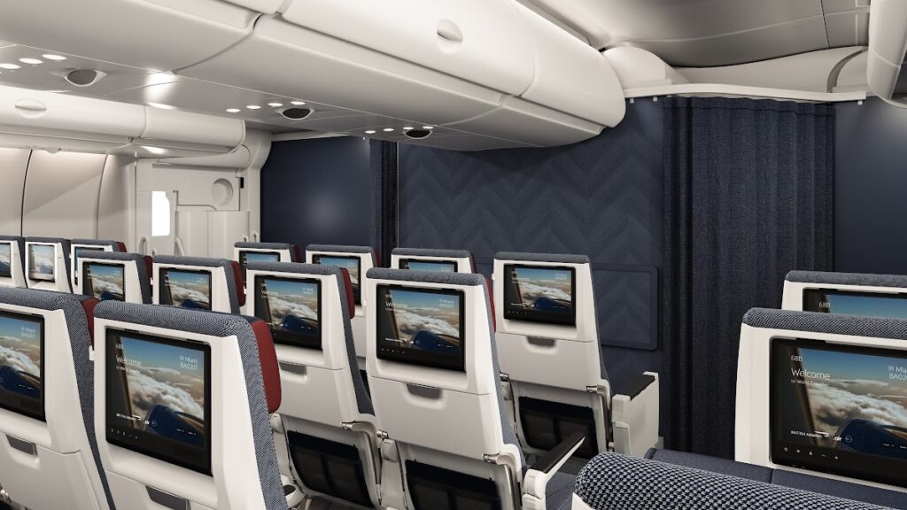 Business Class cabin with removed economy seats visible