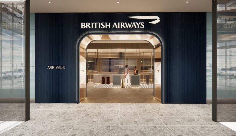 British Airways arrivals entrance with modern design branding