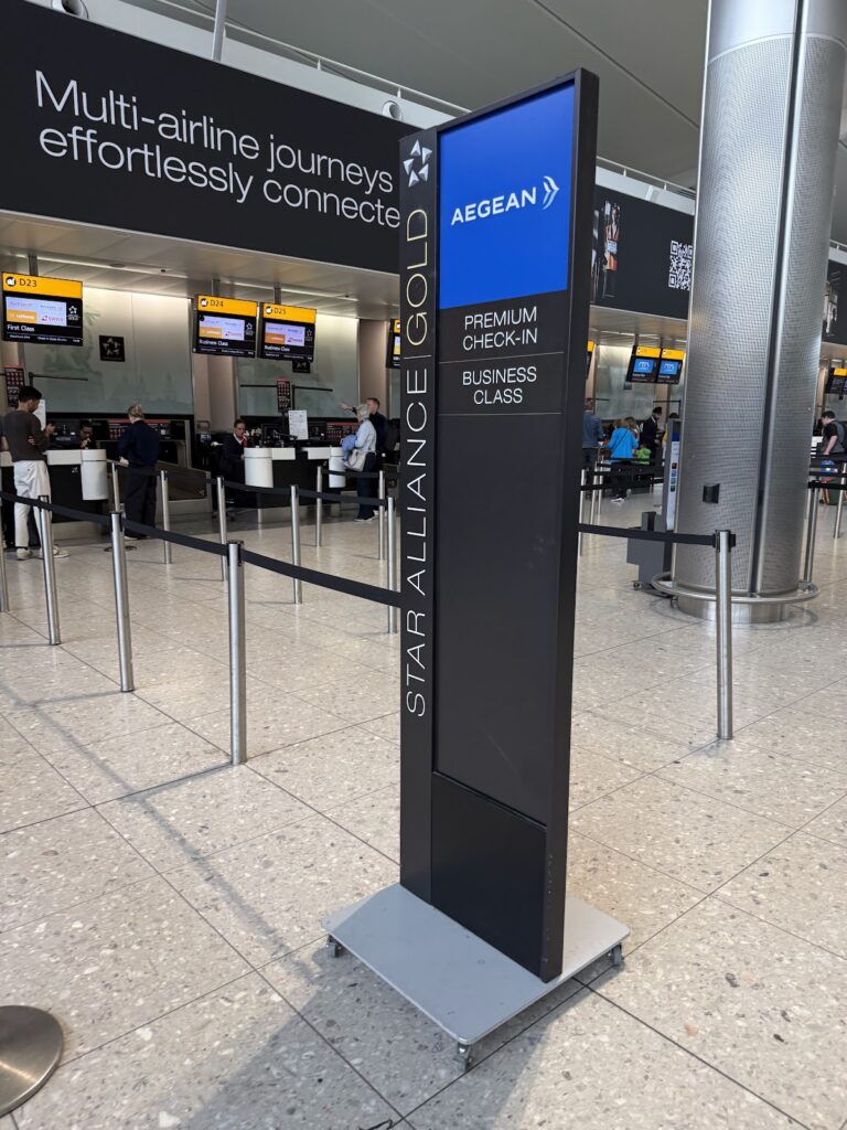 Aegean Airlines business class check-in desk Heathrow