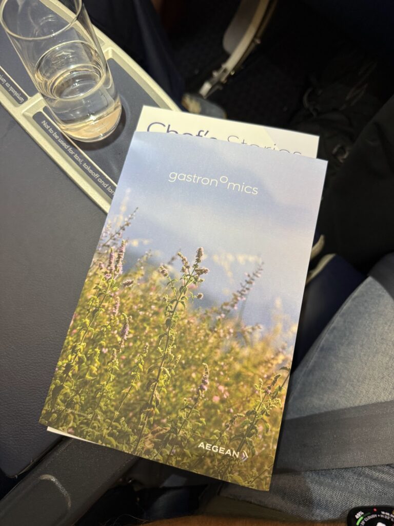 Aegean Airlines gastronmics menu and welcome beverage service