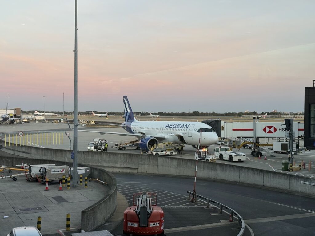 Aegean Airbus A321neo sat on stand at London Heathrow