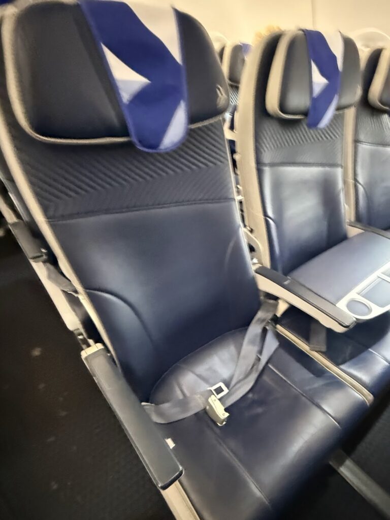 Aegean Airlines business class seat close-up showing design details